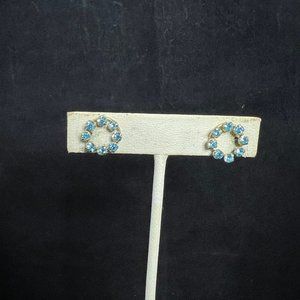 Vintage 1/20 12K GF Screw Back Blue Rhinestone Earrings Signed TK (2791)